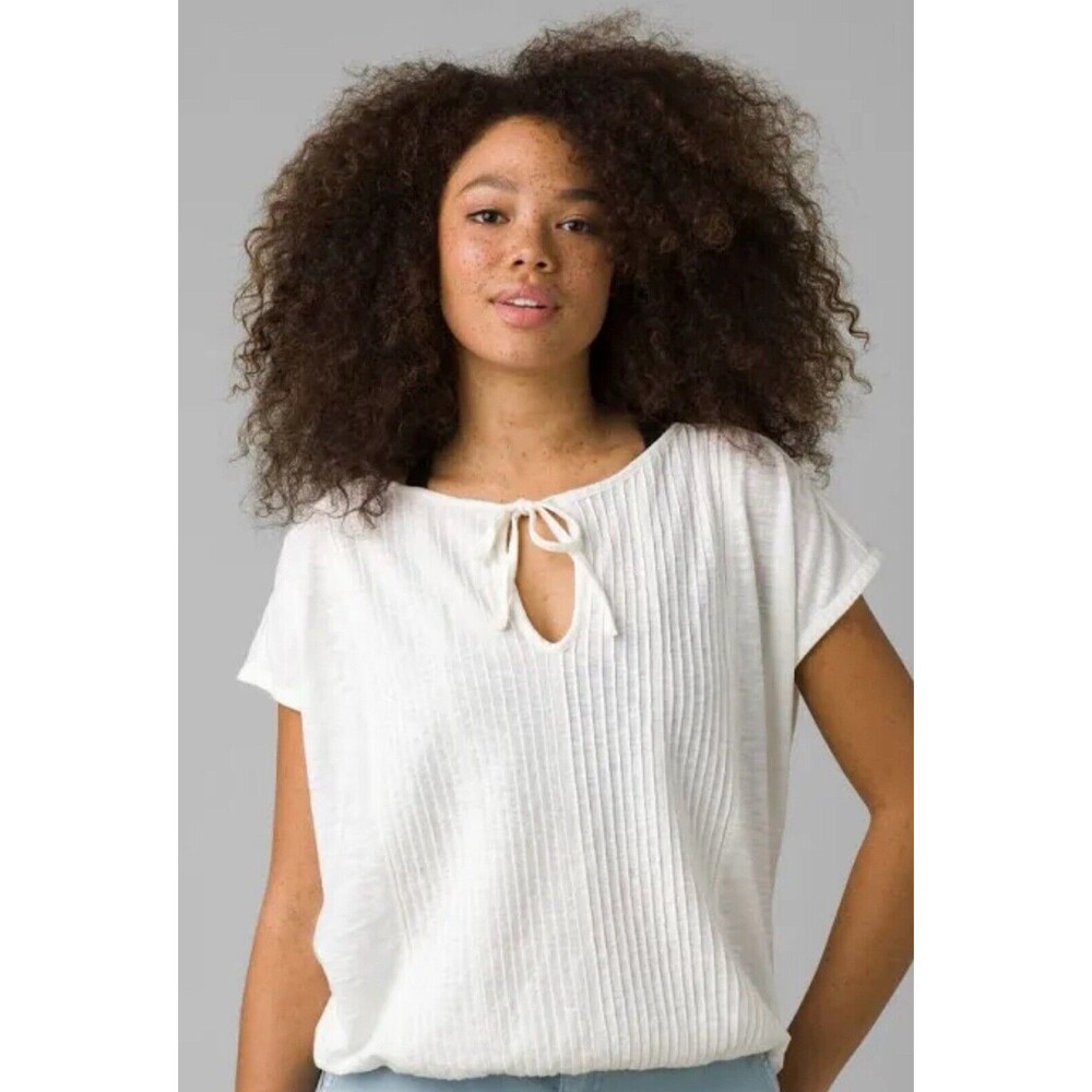 PrAna Shirt Ocupas Popover Soft Ivory White Top Elastic Encased Hem Small NWT